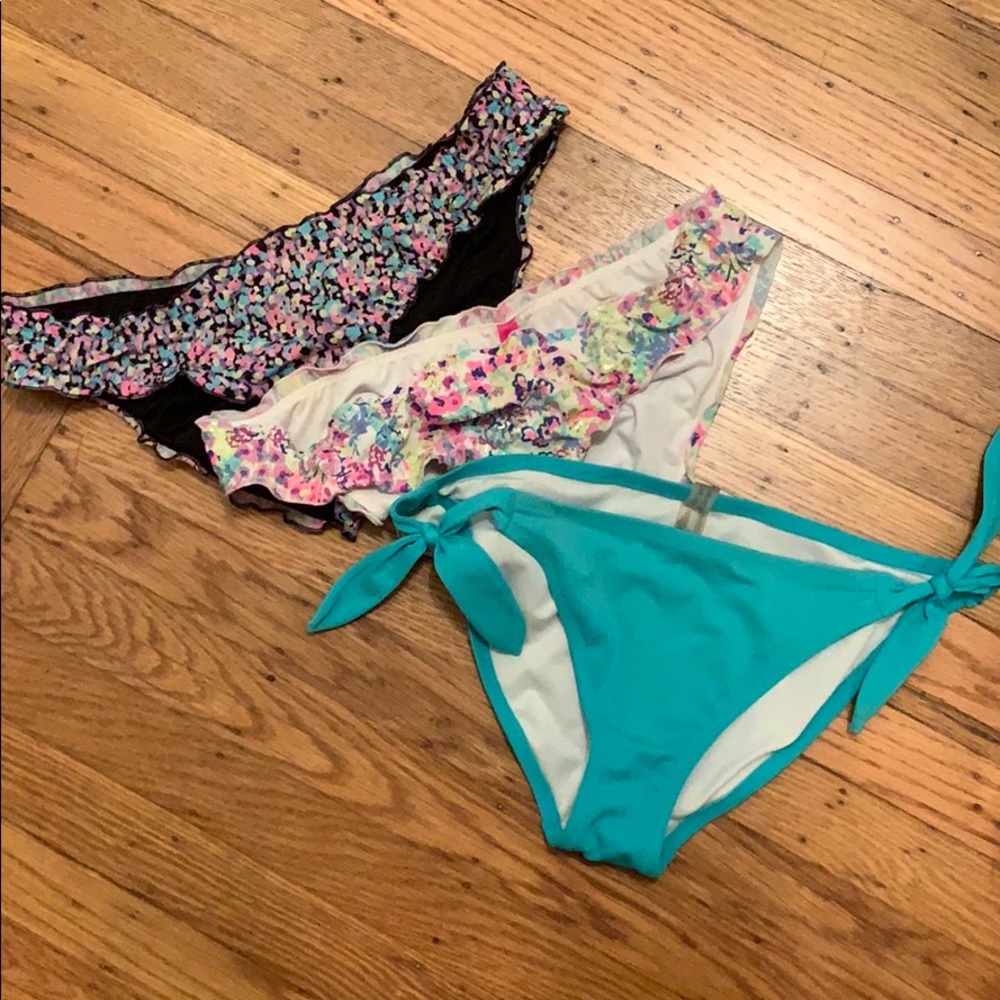Set of 3 VS bikini bottoms teal and pink print